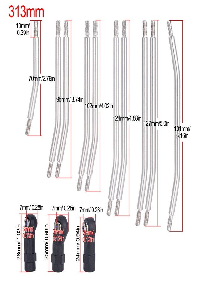 RCJUMPANT scx10 Links,10Pcs Stainless Steel Links Rod Set with Ball End 313/324mm Wheelbase for 1/10 RC Crawler Car Axial SCX10 TRX4 Upgrade Parts (313mm) - Image 2